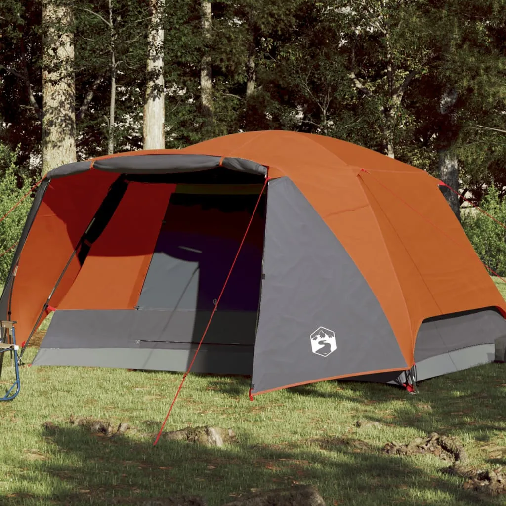 Zelt Campingzelt 6 Personen Grau & Orange 412x370x190 cm 190T Taft