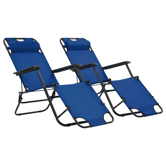 Klappbare Sonnenliegen 2 Stk. mit Fuablage Blau Liegestuhl Relaxsessel