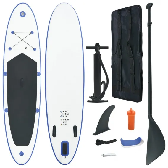 Stand Up Paddle Surfboard SUP Aufblasbar Blau und Wei
