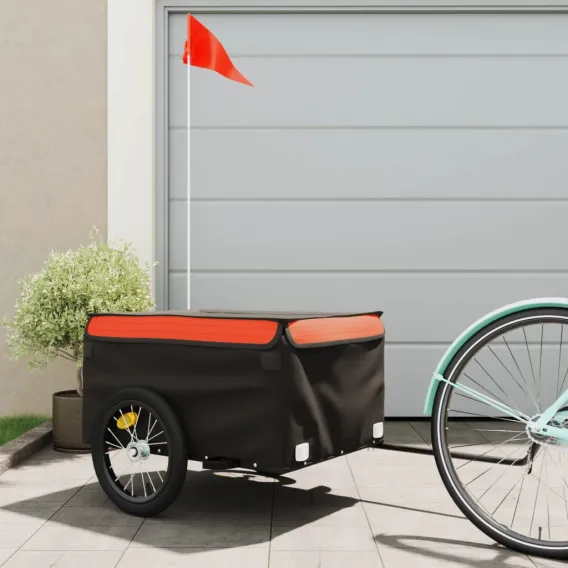 Lastenanhnger Schwarz und Orange 45 kg Eisen Cargo Fahrrad Fahrradanhnger